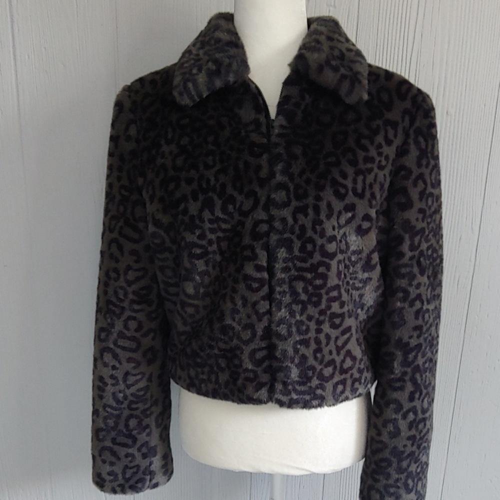 Cache Faux Fur Leopard Print Jacket crop - Picture 4 of 5